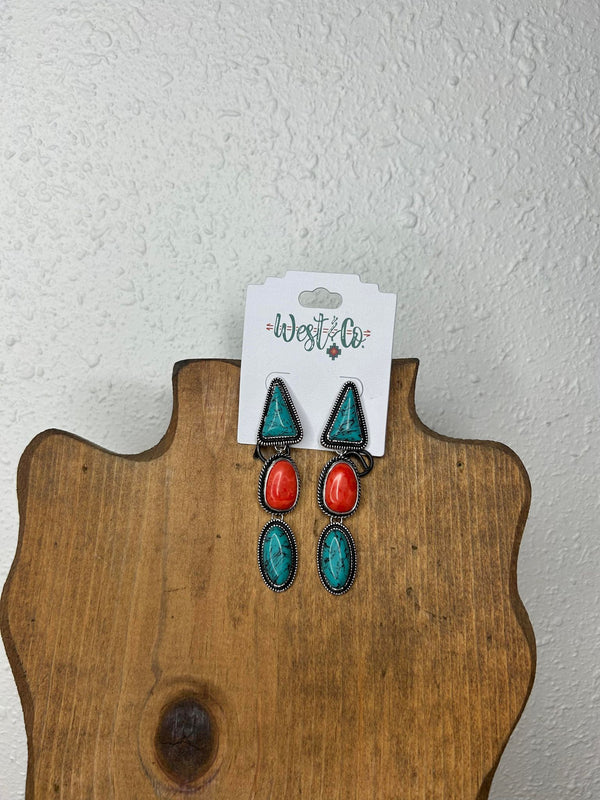 West & Co Turquoise Dangle Earrings E856-Earrings-WEST & CO-Lucky J Boots & More, Women's, Men's, & Kids Western Store Located in Carthage, MO