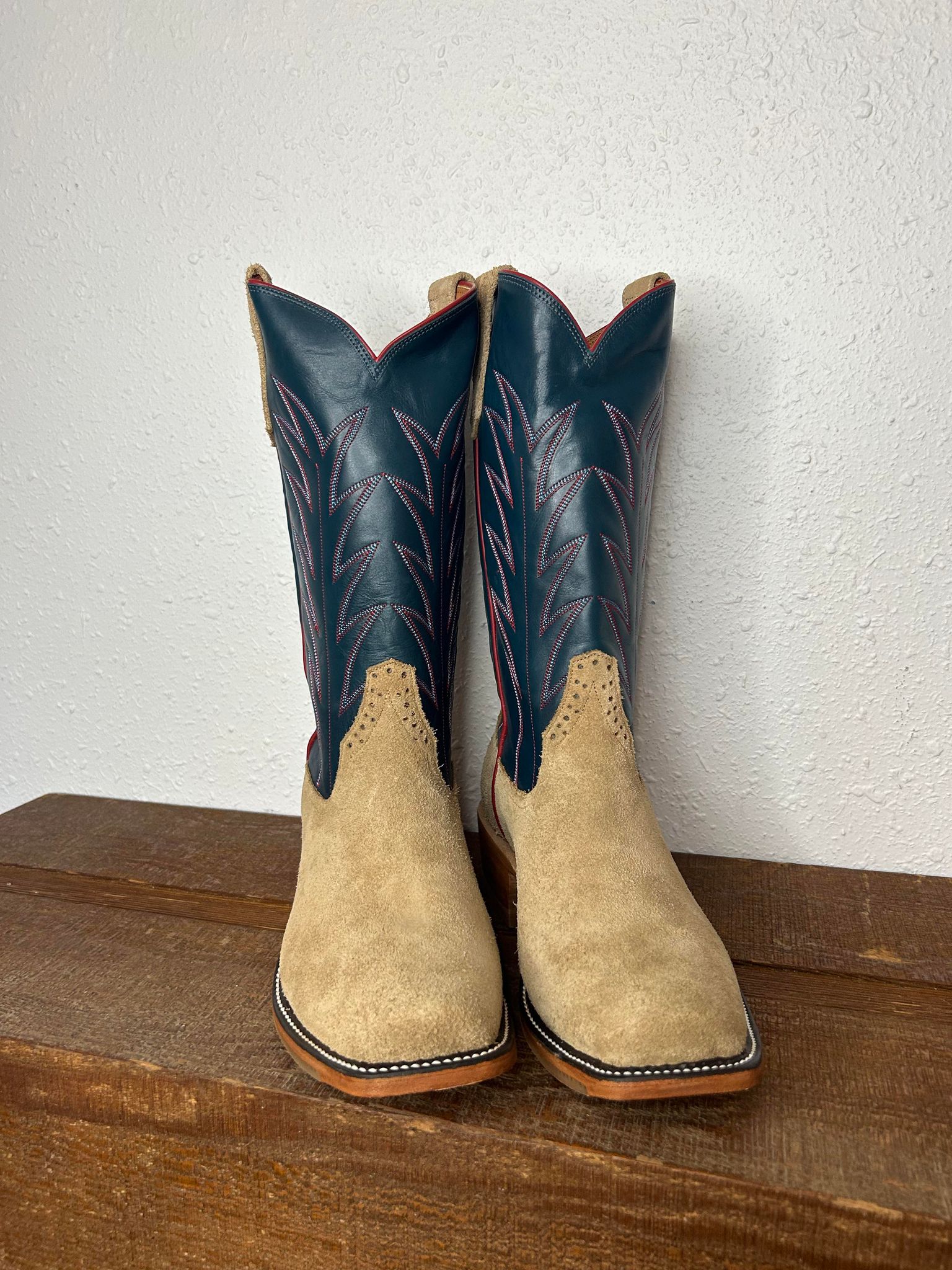 Men's Rios of Mercedes Tan Crazyhorse & Navy Calf Boots-Men's Boots-Rios of Mercedes-Lucky J Boots & More, Women's, Men's, & Kids Western Store Located in Carthage, MO