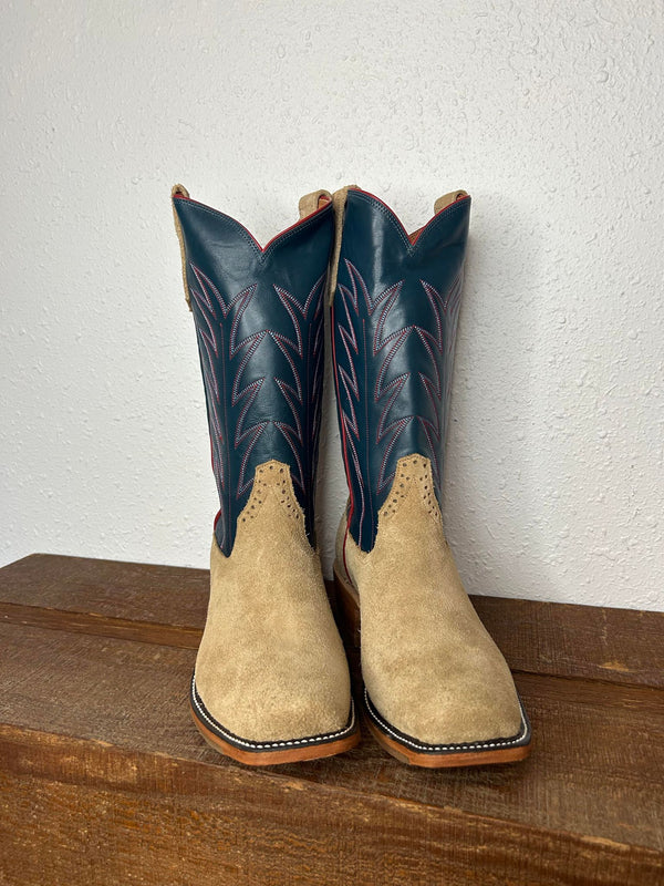 Men's Rios of Mercedes Tan Crazyhorse & Navy Calf Boots-Men's Boots-Rios of Mercedes-Lucky J Boots & More, Women's, Men's, & Kids Western Store Located in Carthage, MO