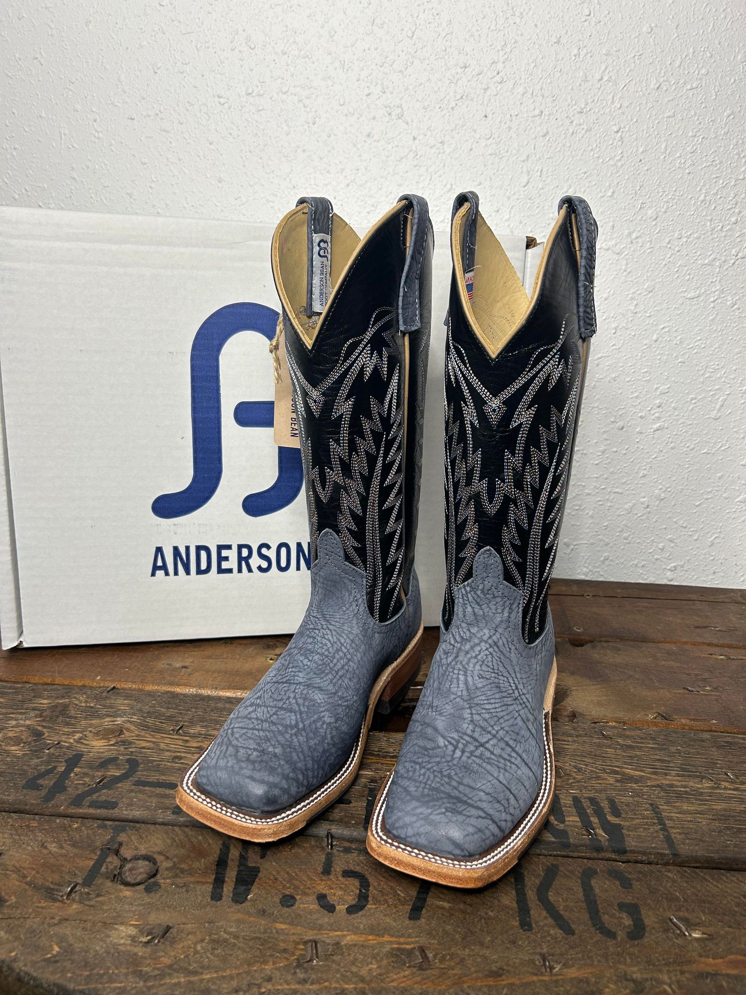 Women's Anderson Bean Blue Jean Washed Shoulder & Black Kidskin-Women's Boots-Anderson Bean-Lucky J Boots & More, Women's, Men's, & Kids Western Store Located in Carthage, MO