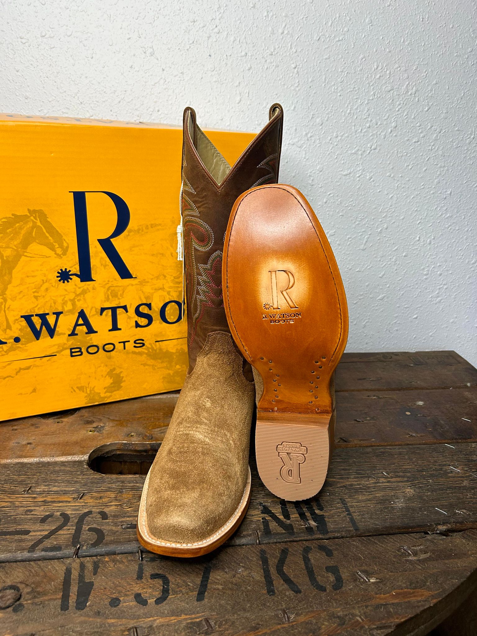 Men's R. Watson Tan Roughout & Arizona Tan Cowhide Boots-Men's Boots-R. Watson-Lucky J Boots & More, Women's, Men's, & Kids Western Store Located in Carthage, MO