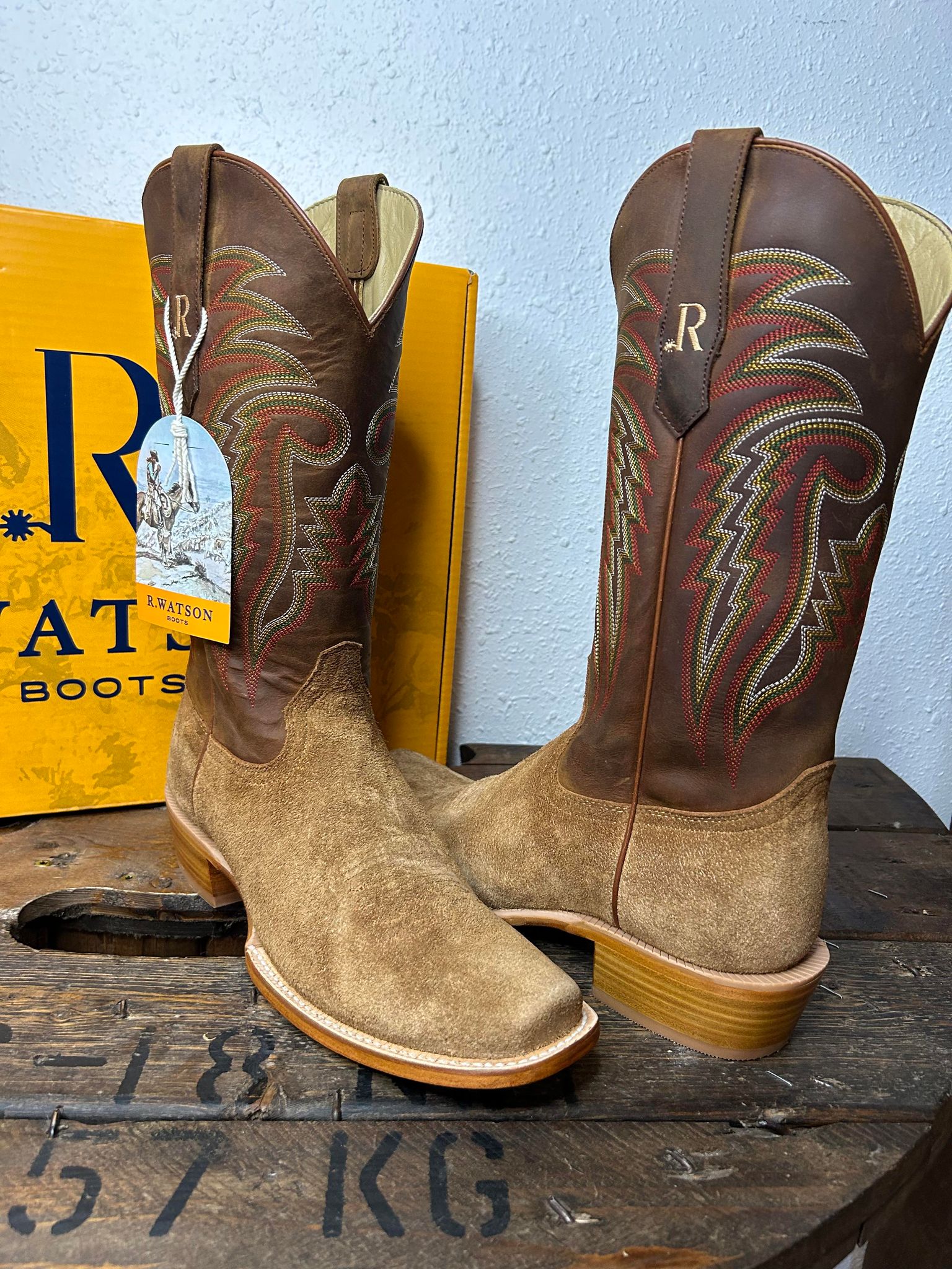 Men's R. Watson Tan Roughout & Arizona Tan Cowhide Boots-Men's Boots-R. Watson-Lucky J Boots & More, Women's, Men's, & Kids Western Store Located in Carthage, MO