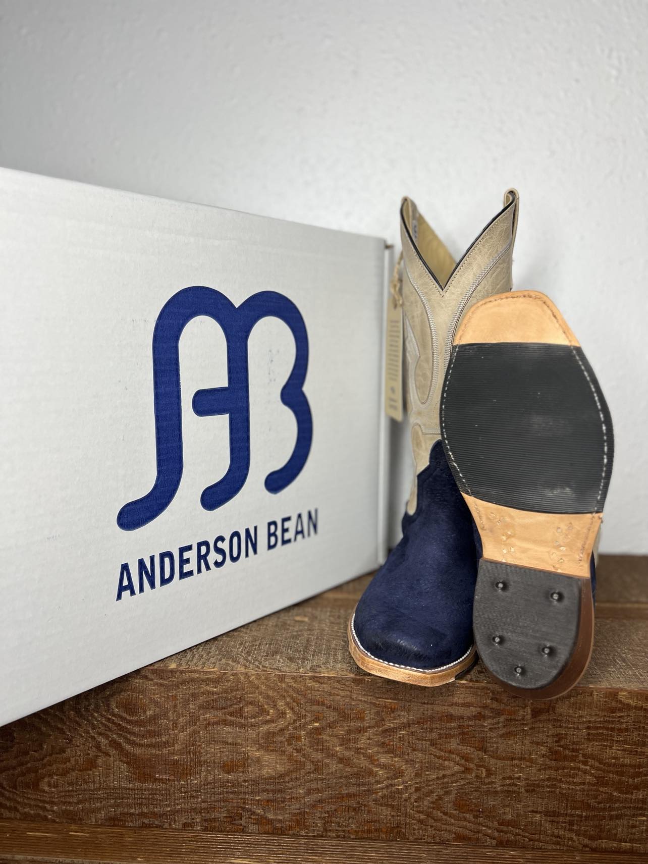 Men's Anderson Bean Navy Carpincho & Ivory Mad Dog Boots-Men's Boots-Anderson Bean-Lucky J Boots & More, Women's, Men's, & Kids Western Store Located in Carthage, MO