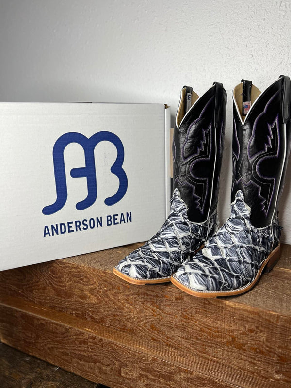 Men's Anderson Bean Ivory Eclipse Big Bass & Black Kidskin Boots-Men's Boots-Anderson Bean-Lucky J Boots & More, Women's, Men's, & Kids Western Store Located in Carthage, MO