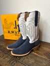 Men's R. Watson Midnight Blue Roughout & Winter White Cowhide Boots-Men's Boots-R. Watson-Lucky J Boots & More, Women's, Men's, & Kids Western Store Located in Carthage, MO