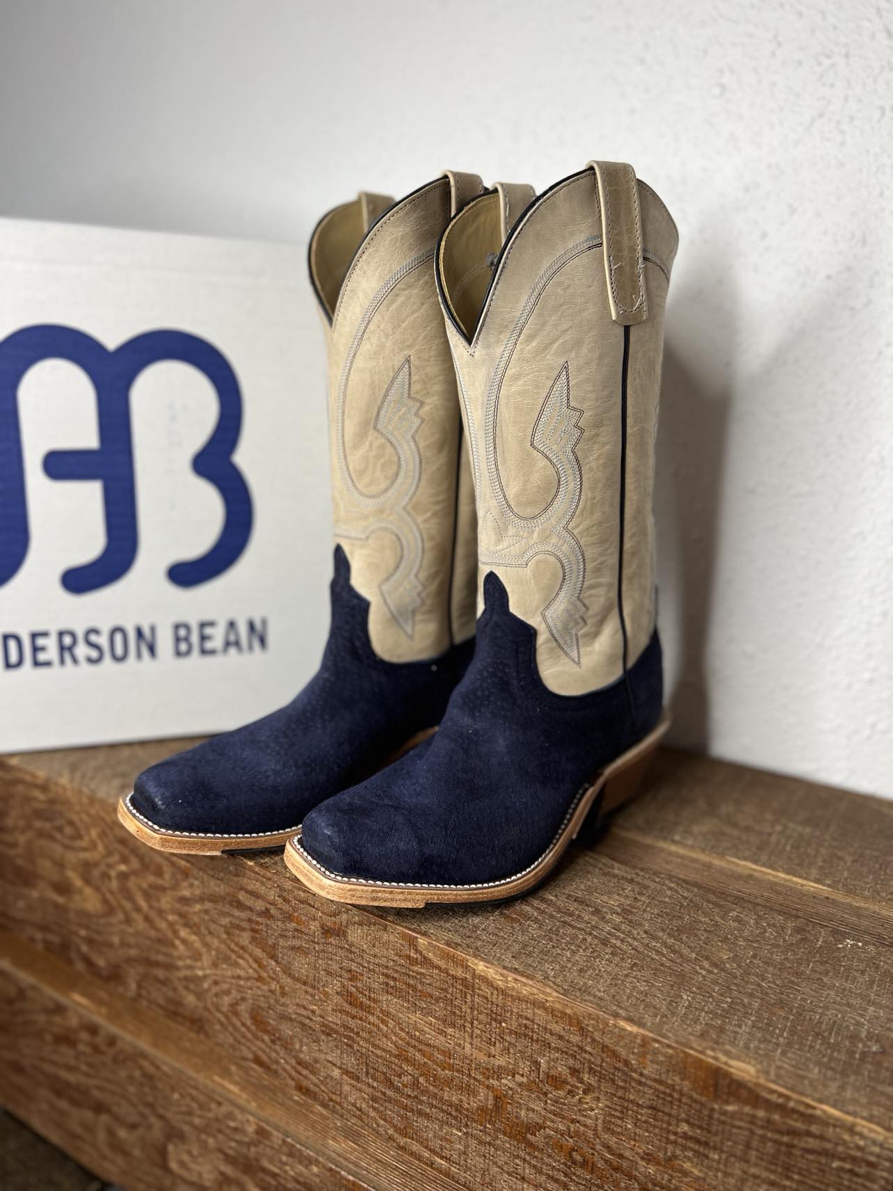 Men's Anderson Bean Navy Carpincho & Ivory Mad Dog Boots-Men's Boots-Anderson Bean-Lucky J Boots & More, Women's, Men's, & Kids Western Store Located in Carthage, MO