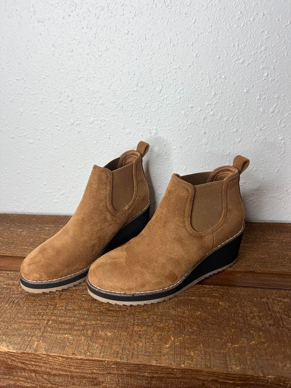 Corkys Love you a Latte in Tobacco Faux Suede Booties-Women's Booties-Corkys Footwear-Lucky J Boots & More, Women's, Men's, & Kids Western Store Located in Carthage, MO