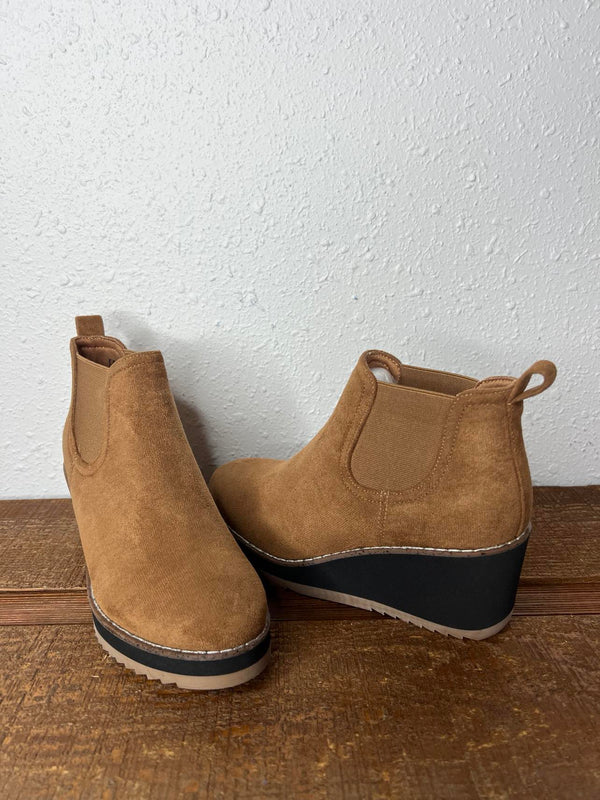 Corkys Love you a Latte in Tobacco Faux Suede Booties-Women's Booties-Corkys Footwear-Lucky J Boots & More, Women's, Men's, & Kids Western Store Located in Carthage, MO