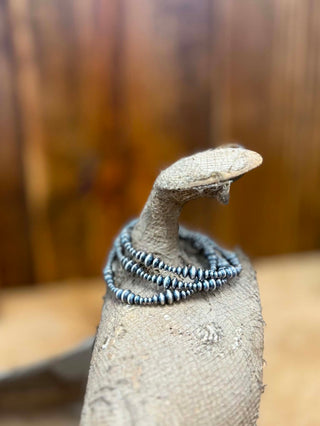 Navajo pearls, sterling silver bracelet, graduated pearl jewelry, Southwest stretch bracelet, authentic Navajo jewelry, handmade silver beads, stacking bracelets.