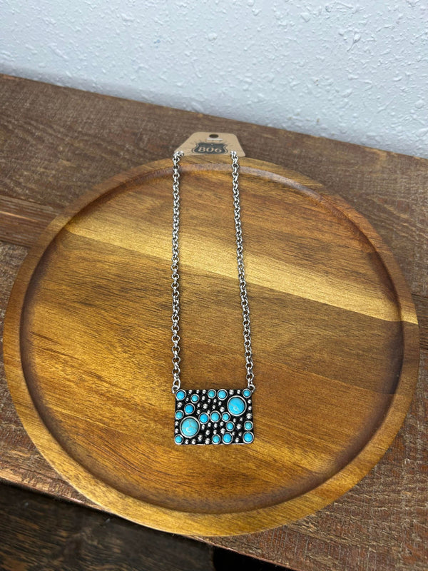 Rectangle Turquoise Necklace-Necklaces-Pink Panache-Lucky J Boots & More, Women's, Men's, & Kids Western Store Located in Carthage, MO