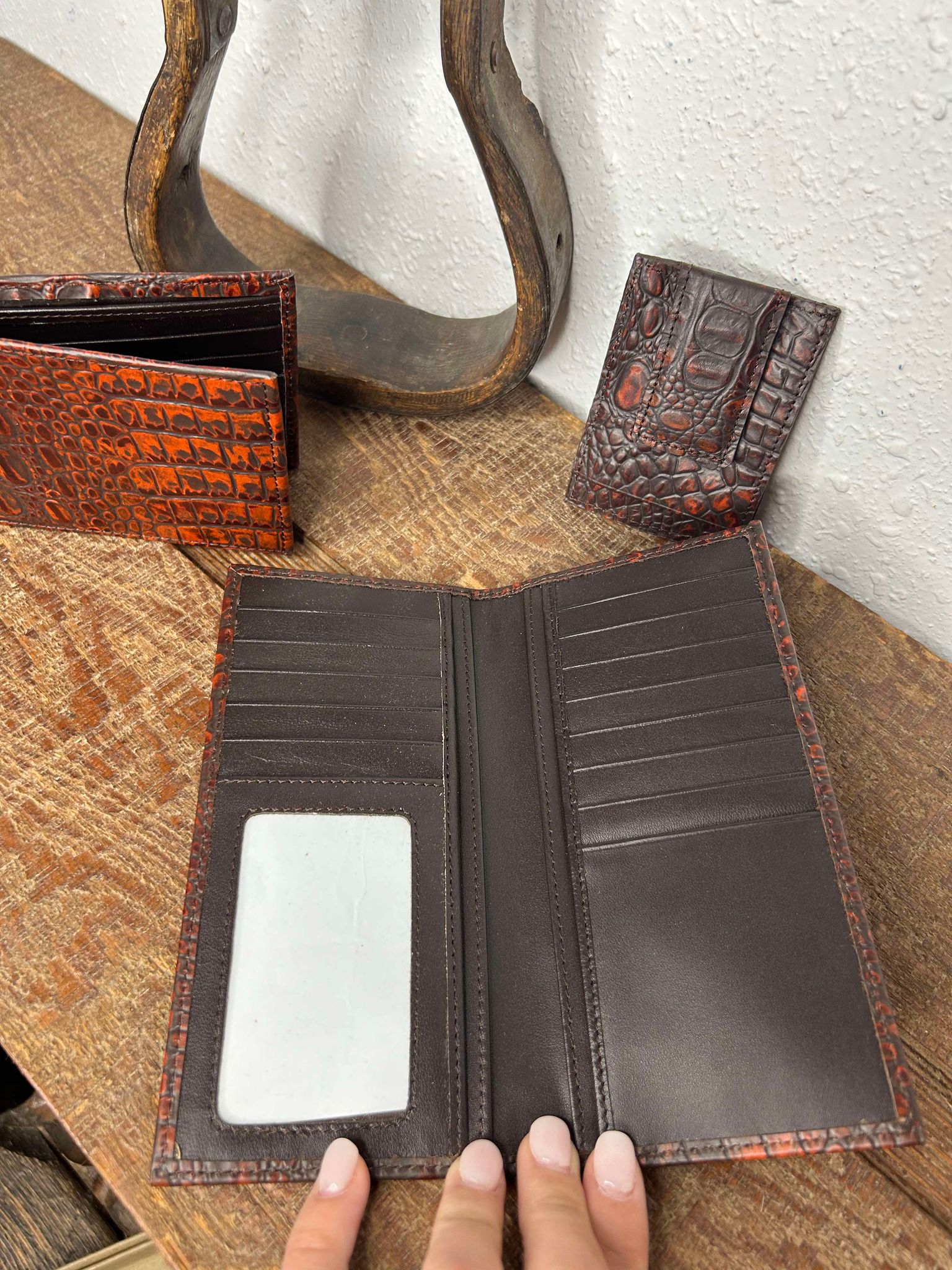 Ranger Belt Co. Croc Print Wallets-Wallets-WESTERN FASHION ACCESSORIES-Lucky J Boots & More, Women's, Men's, & Kids Western Store Located in Carthage, MO