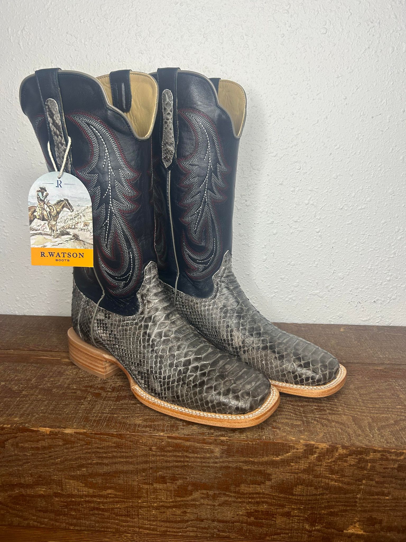 Men's R. Watson Deep Pacific Cowhide & Grey Sueded Python Boots-Men's Boots-R. Watson-Lucky J Boots & More, Women's, Men's, & Kids Western Store Located in Carthage, MO