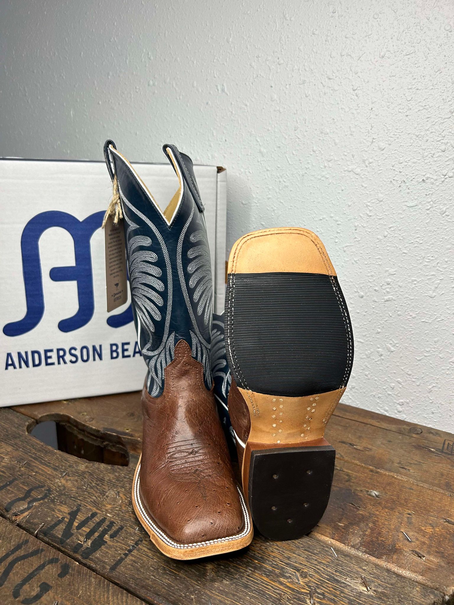 Men's Anderson Bean Kango Tobacco Smooth Quill/ Regal Blue Kidskin-Men's Boots-Anderson Bean-Lucky J Boots & More, Women's, Men's, & Kids Western Store Located in Carthage, MO