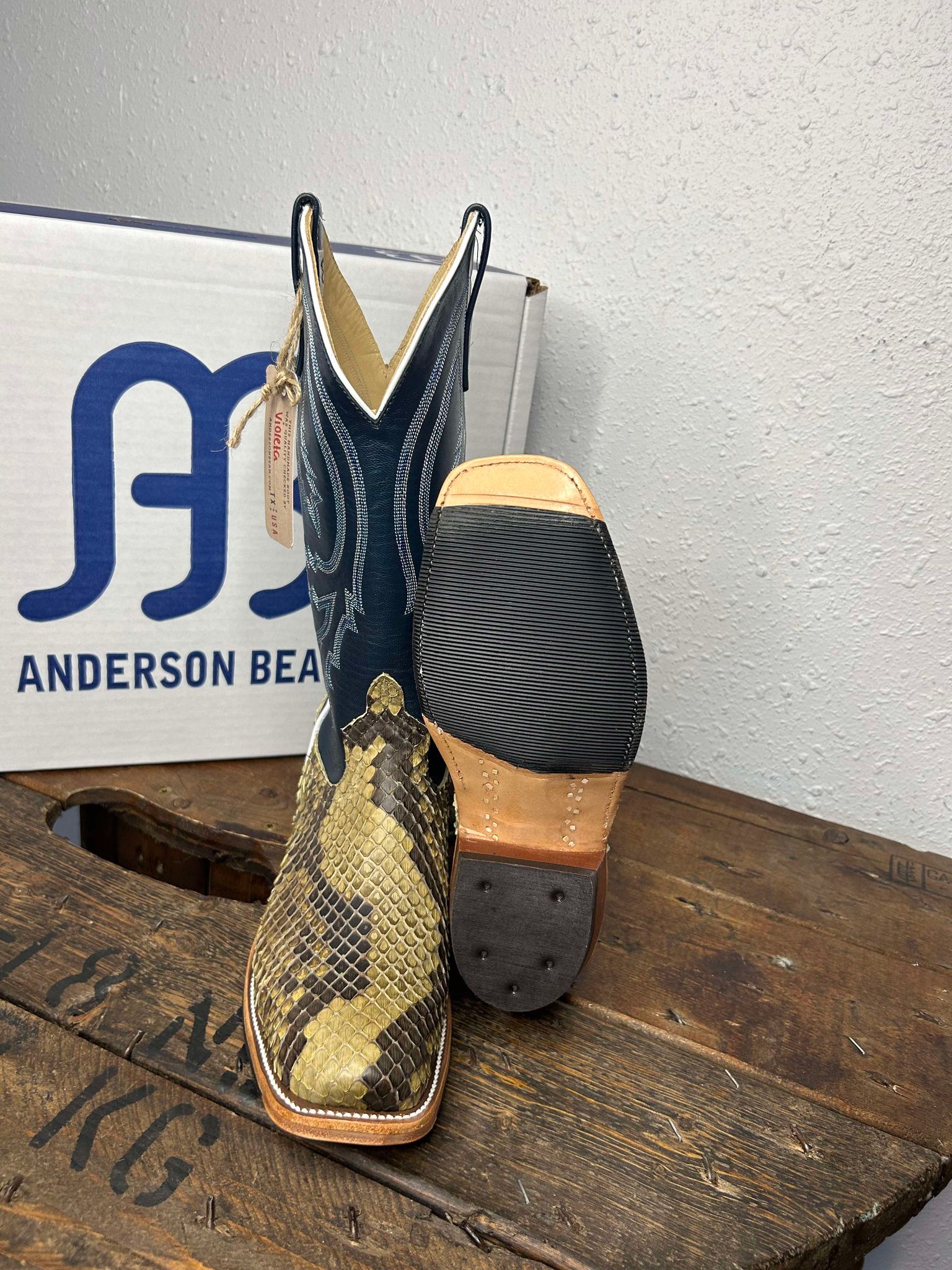 Women's Anderson Bean Natural Matte Giant Python & Regal Blue Kidskin-Women's Boots-Anderson Bean-Lucky J Boots & More, Women's, Men's, & Kids Western Store Located in Carthage, MO