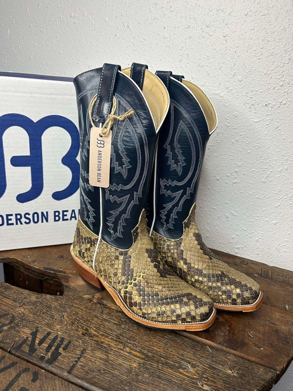 Men's Anderson Bean Natural Matte Giant Python & Regal Blue Kidskin-Men's Boots-Anderson Bean-Lucky J Boots & More, Women's, Men's, & Kids Western Store Located in Carthage, MO