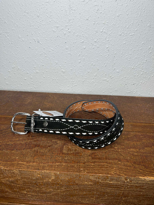 Double J Black Suede & Buck Stitch Belt-Belts-DOUBLE J SADDLERY-Lucky J Boots & More, Women's, Men's, & Kids Western Store Located in Carthage, MO