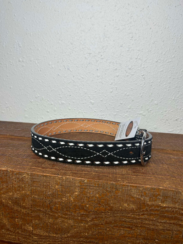 Double J Black Suede & Buck Stitch Belt-Belts-DOUBLE J SADDLERY-Lucky J Boots & More, Women's, Men's, & Kids Western Store Located in Carthage, MO