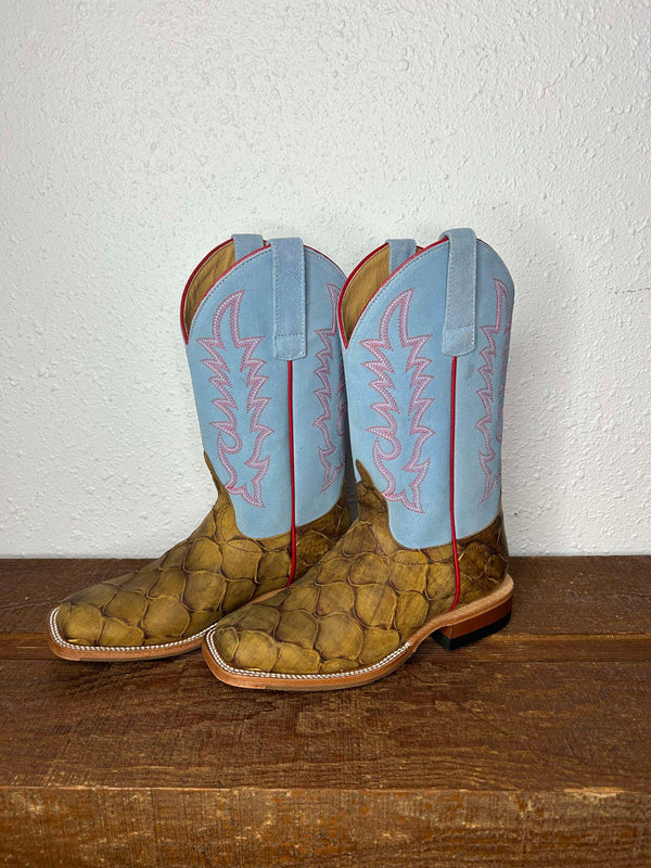 Women's Macie Bean Honey Fish & Baby Blue Suede-Women's Boots-Macie Bean-Lucky J Boots & More, Women's, Men's, & Kids Western Store Located in Carthage, MO