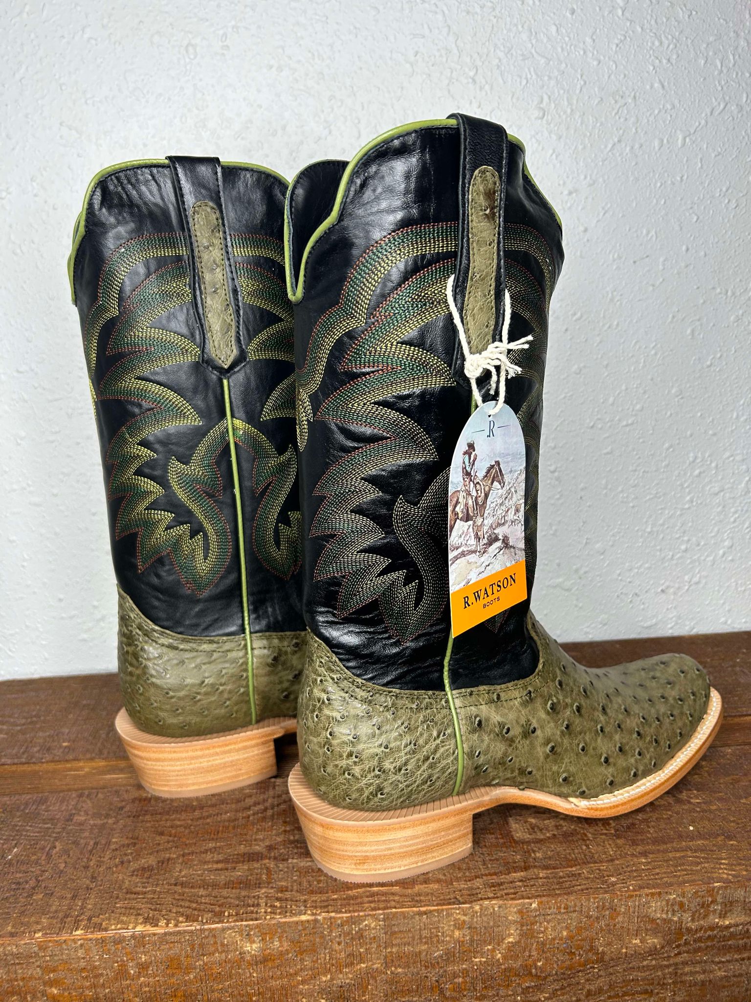 Men's R Watson Forrest Green FQ Ostrich & Black Raven Cowhide Boots-Men's Boots-R. Watson-Lucky J Boots & More, Women's, Men's, & Kids Western Store Located in Carthage, MO