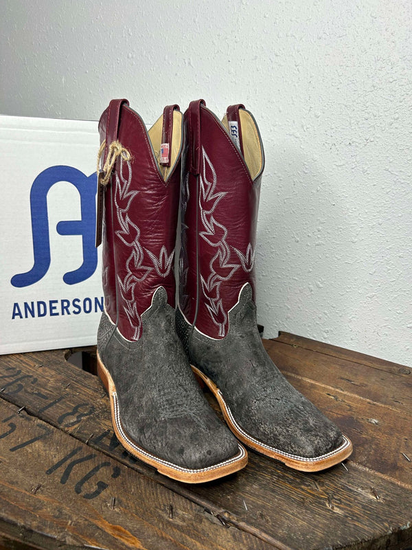 Men's Anderson Bean Slate Safari Giraffe & Sangria Kidskin Boots-Men's Boots-Anderson Bean-Lucky J Boots & More, Women's, Men's, & Kids Western Store Located in Carthage, MO