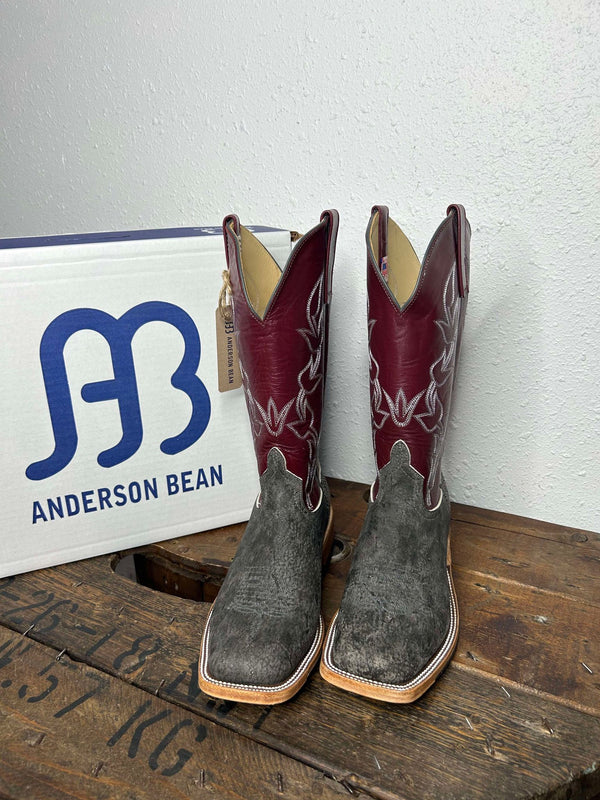 Men's Anderson Bean Slate Safari Giraffe & Sangria Kidskin Boots-Men's Boots-Anderson Bean-Lucky J Boots & More, Women's, Men's, & Kids Western Store Located in Carthage, MO