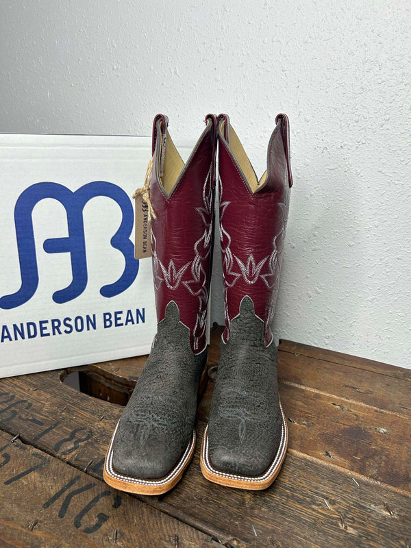 Women's Anderson Bean Grey Safari Giraffe & Sangria Kidskin Boots-Women's Boots-Anderson Bean-Lucky J Boots & More, Women's, Men's, & Kids Western Store Located in Carthage, MO