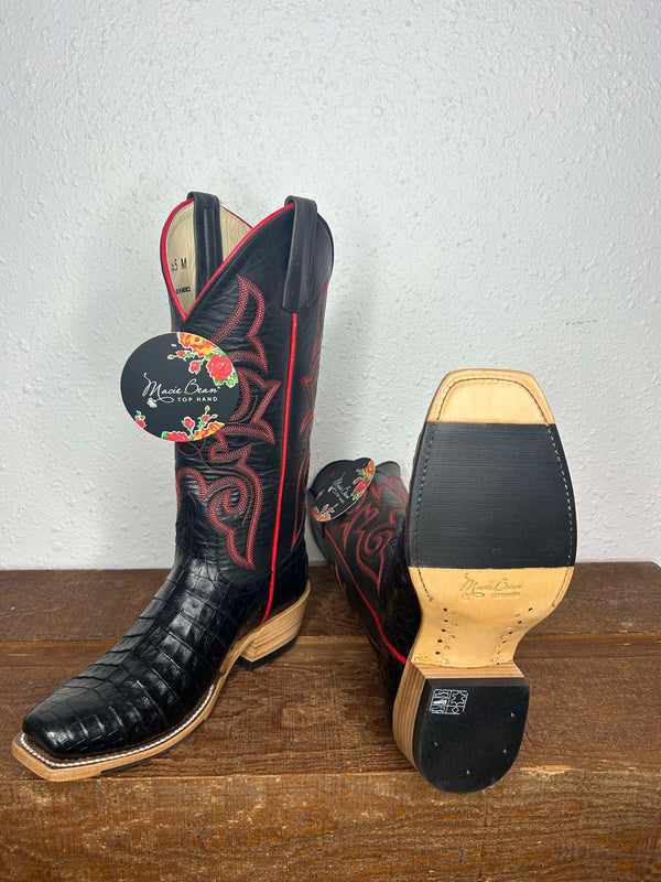 Macie Bean Caiman Black & Black Pull Up-Women's Boots-Macie Bean-Lucky J Boots & More, Women's, Men's, & Kids Western Store Located in Carthage, MO