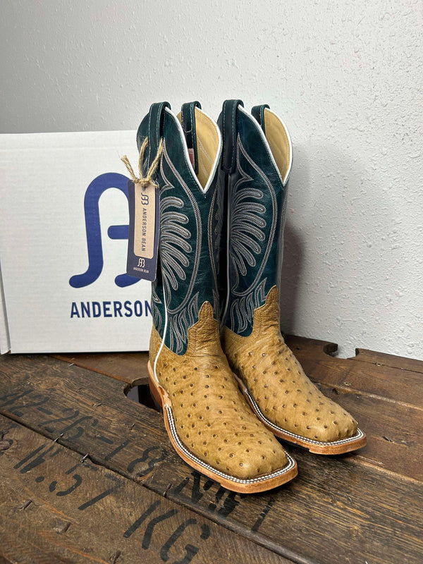 Women's Anderson Bean Umber Bruciato FQ Ostrich & Teal Fainting Goat-Women's Boots-Anderson Bean-Lucky J Boots & More, Women's, Men's, & Kids Western Store Located in Carthage, MO