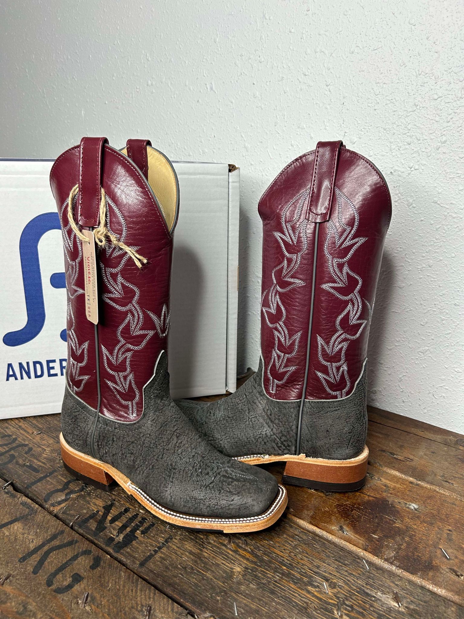 Women's Anderson Bean Slate Safari Giraffe & Sangria Kidskin Boots-Women's Boots-Anderson Bean-Lucky J Boots & More, Women's, Men's, & Kids Western Store Located in Carthage, MO