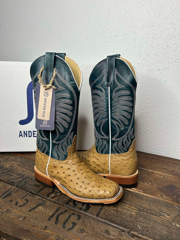 Women's Anderson Bean Umber Bruciato Ostrich & Teal Fainting Goat-Women's Boots-Anderson Bean-Lucky J Boots & More, Women's, Men's, & Kids Western Store Located in Carthage, MO