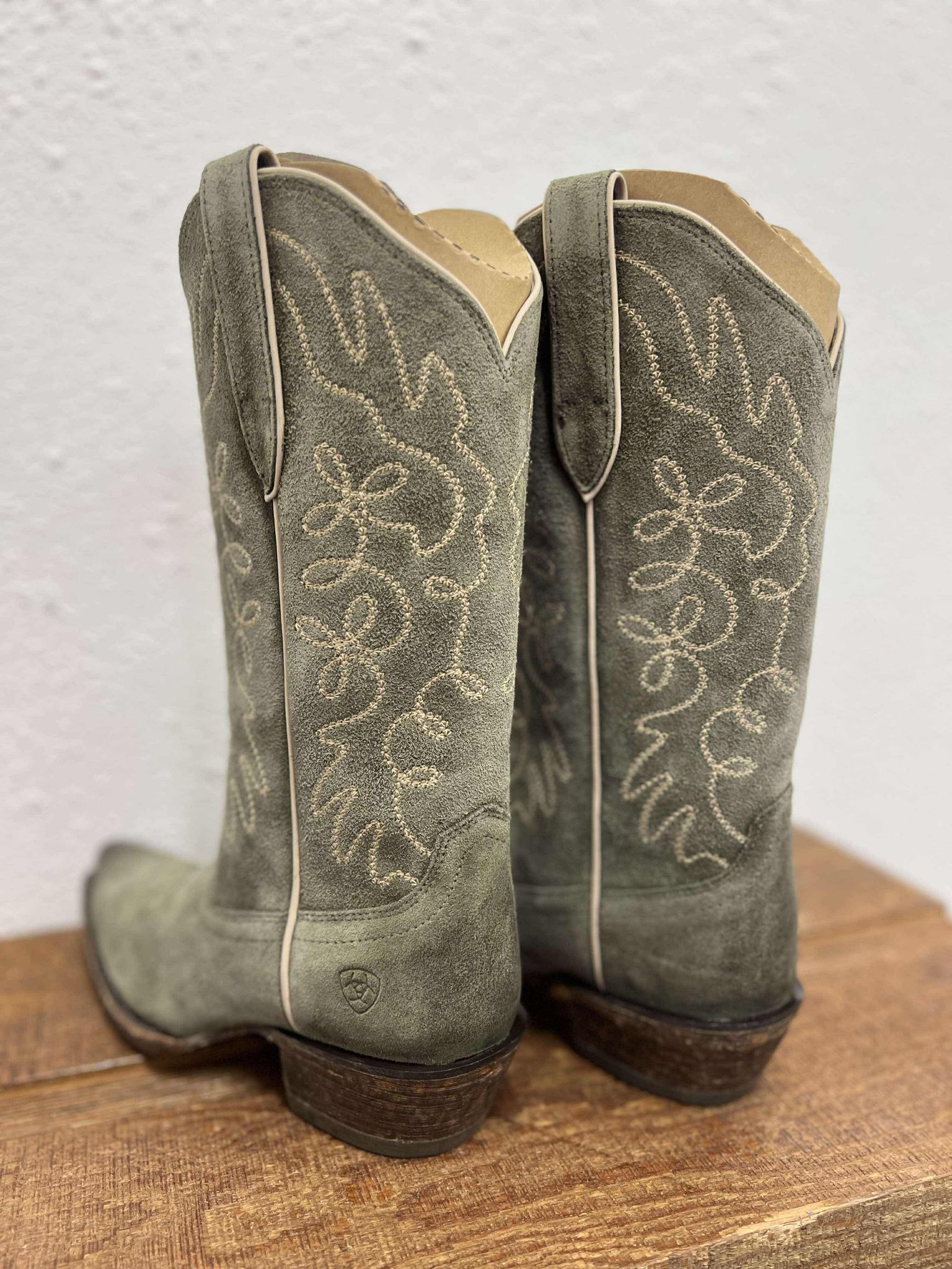 Women's Ariat Jukebox Western Boot in Soft Olive Suede-Women's Boots-Ariat-Lucky J Boots & More, Women's, Men's, & Kids Western Store Located in Carthage, MO