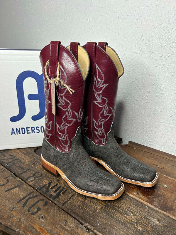 Women's Anderson Bean Grey Safari Giraffe & Sangria Kidskin Boots-Women's Boots-Anderson Bean-Lucky J Boots & More, Women's, Men's, & Kids Western Store Located in Carthage, MO