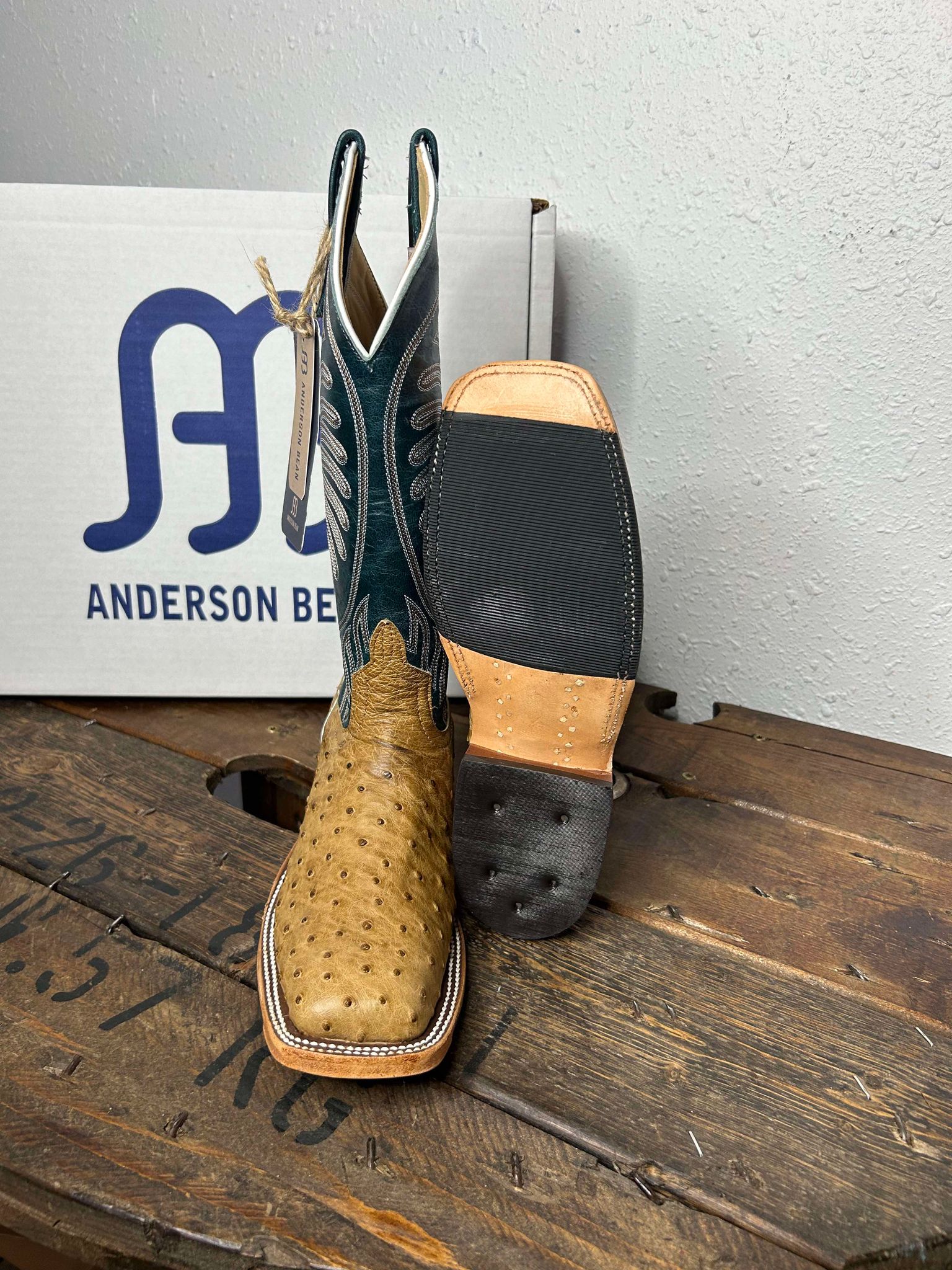 Women's Anderson Bean Umber Bruciato Ostrich & Teal Fainting Goat-Women's Boots-Anderson Bean-Lucky J Boots & More, Women's, Men's, & Kids Western Store Located in Carthage, MO