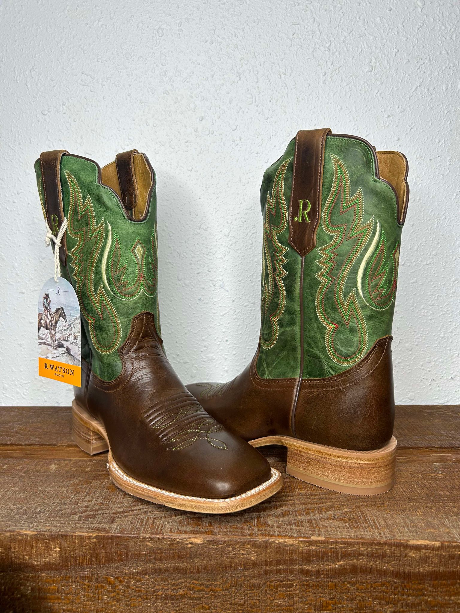 Men's R. Watson Vintage Green Cowhide & Tobacco Cowhide Boots-Men's Boots-R. Watson-Lucky J Boots & More, Women's, Men's, & Kids Western Store Located in Carthage, MO