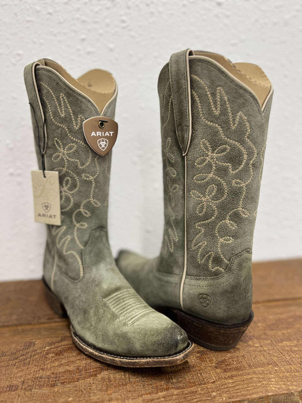 Women's Ariat Jukebox Western Boot in Soft Olive Suede-Women's Boots-Ariat-Lucky J Boots & More, Women's, Men's, & Kids Western Store Located in Carthage, MO