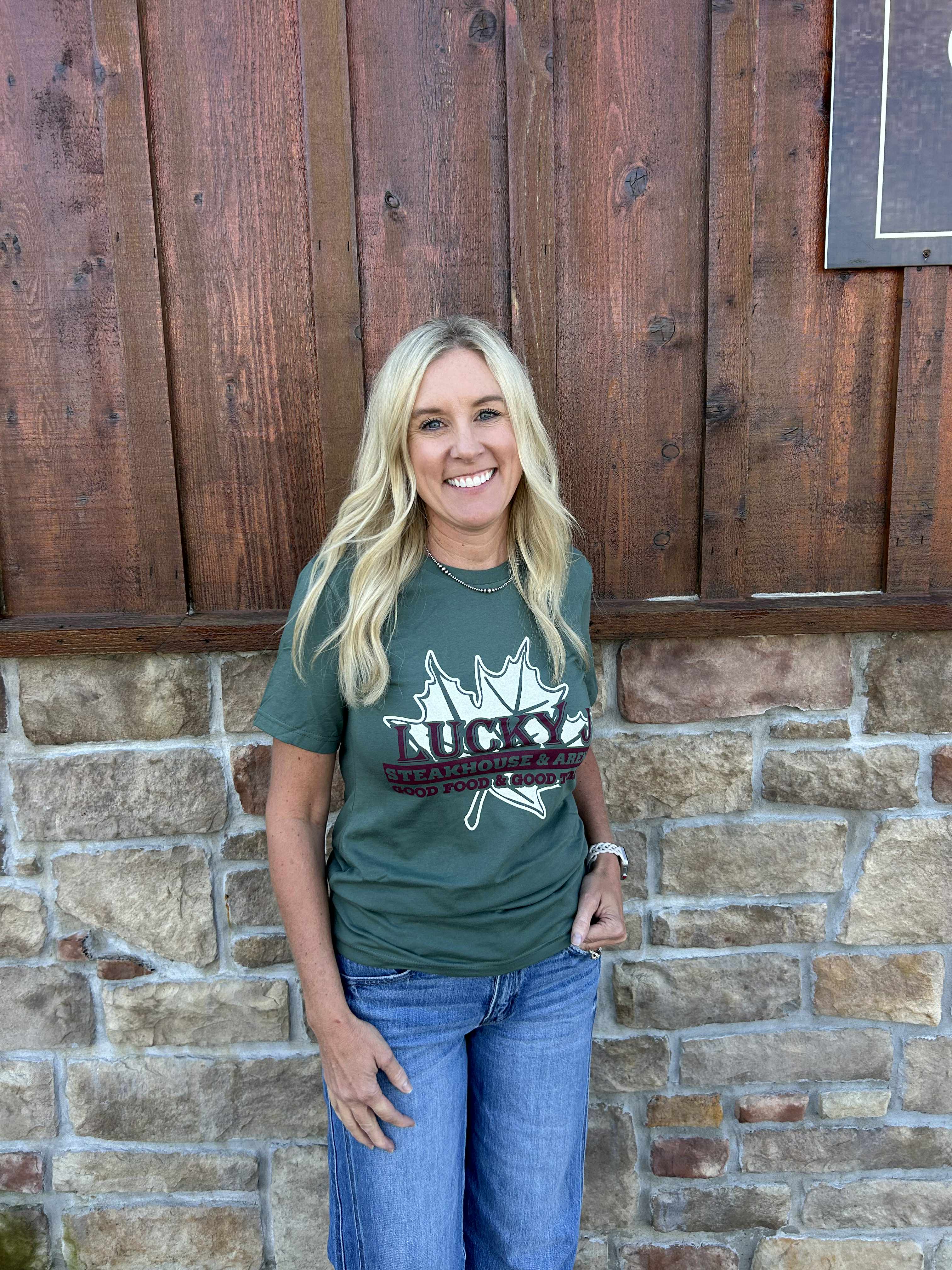 LJ Specialty T-Shirts-Short Sleeves-Embassy-Lucky J Boots & More, Women's, Men's, & Kids Western Store Located in Carthage, MO