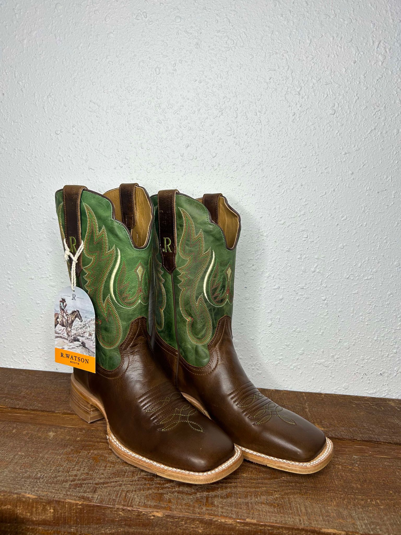 Men's R. Watson Vintage Green Cowhide & Tobacco Cowhide Boots-Men's Boots-R. Watson-Lucky J Boots & More, Women's, Men's, & Kids Western Store Located in Carthage, MO