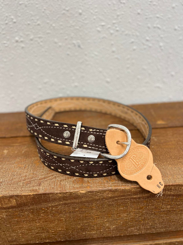 Double J Brown Suede Buck Stitch Belt-Belts-DOUBLE J SADDLERY-Lucky J Boots & More, Women's, Men's, & Kids Western Store Located in Carthage, MO