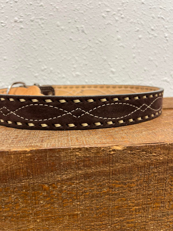 Double J Brown Suede Buck Stitch Belt-Belts-DOUBLE J SADDLERY-Lucky J Boots & More, Women's, Men's, & Kids Western Store Located in Carthage, MO