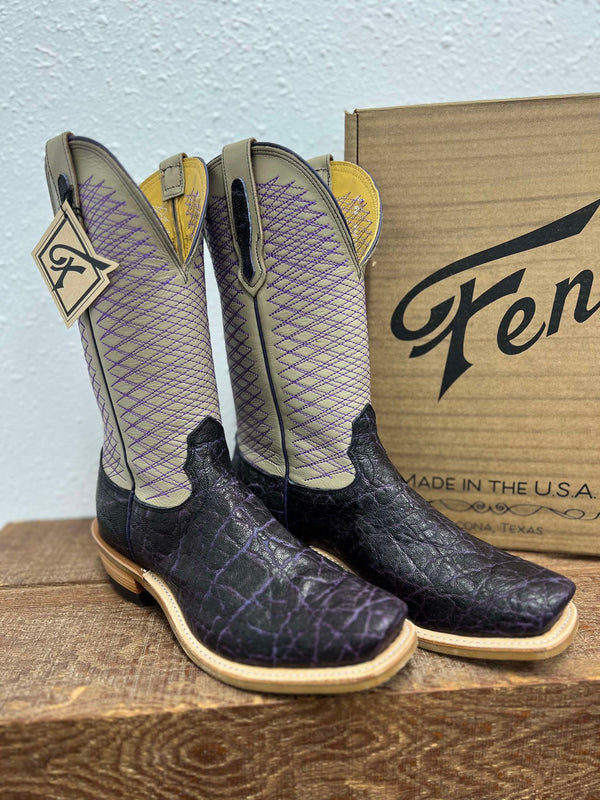 Men's Fenoglio Purple Vintage Elephant w/ Bone Calf Boots-Men's Boots-Fenoglio Boots-Lucky J Boots & More, Women's, Men's, & Kids Western Store Located in Carthage, MO