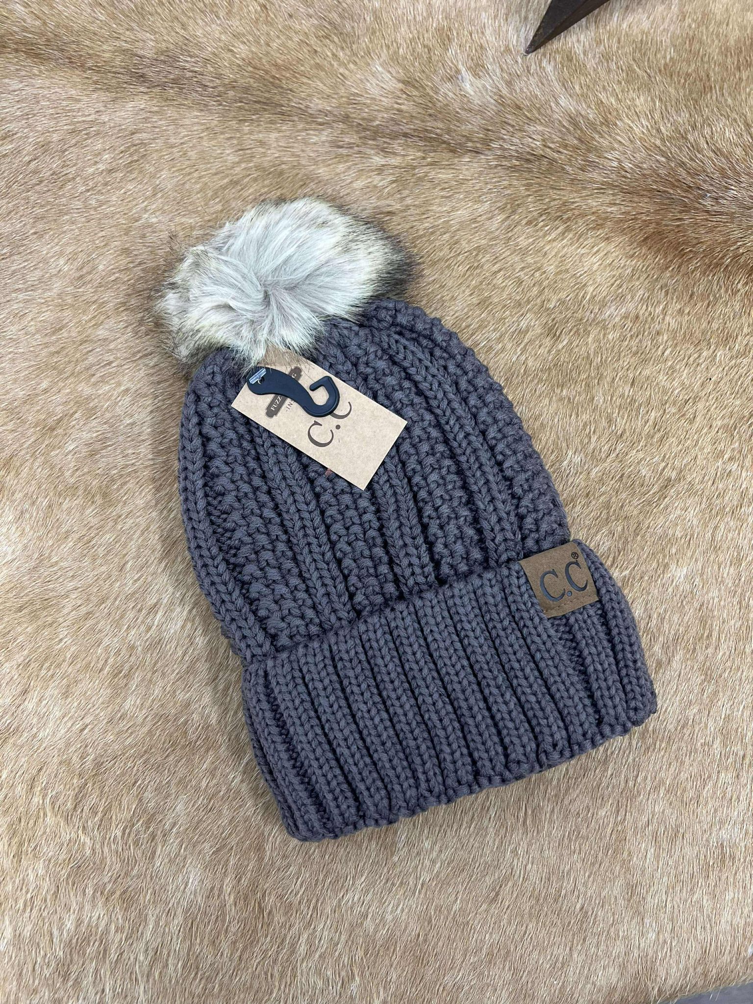 C.C Woven Checkered Texture Pom Beanie-Beanie/Gloves-C.C Beanies-Lucky J Boots & More, Women's, Men's, & Kids Western Store Located in Carthage, MO