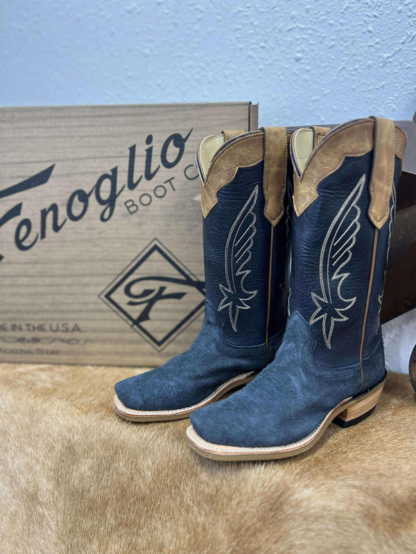 Women's Fenoglio Navy Roughout w/ Lavish Navy Boots-Women's Boots-Fenoglio Boots-Lucky J Boots & More, Women's, Men's, & Kids Western Store Located in Carthage, MO