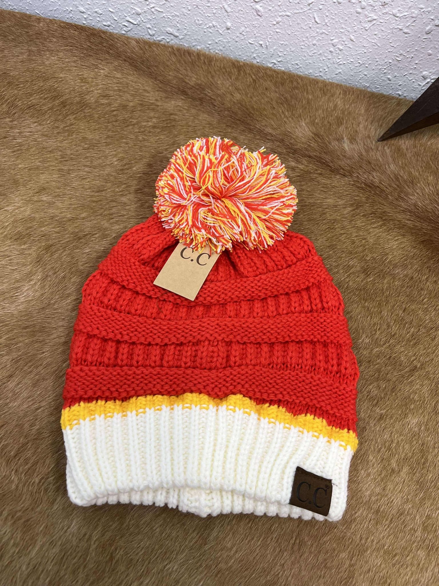 C.C Chiefs Colored Beanie W/ Pom-Beanie/Gloves-C.C Beanies-Lucky J Boots & More, Women's, Men's, & Kids Western Store Located in Carthage, MO