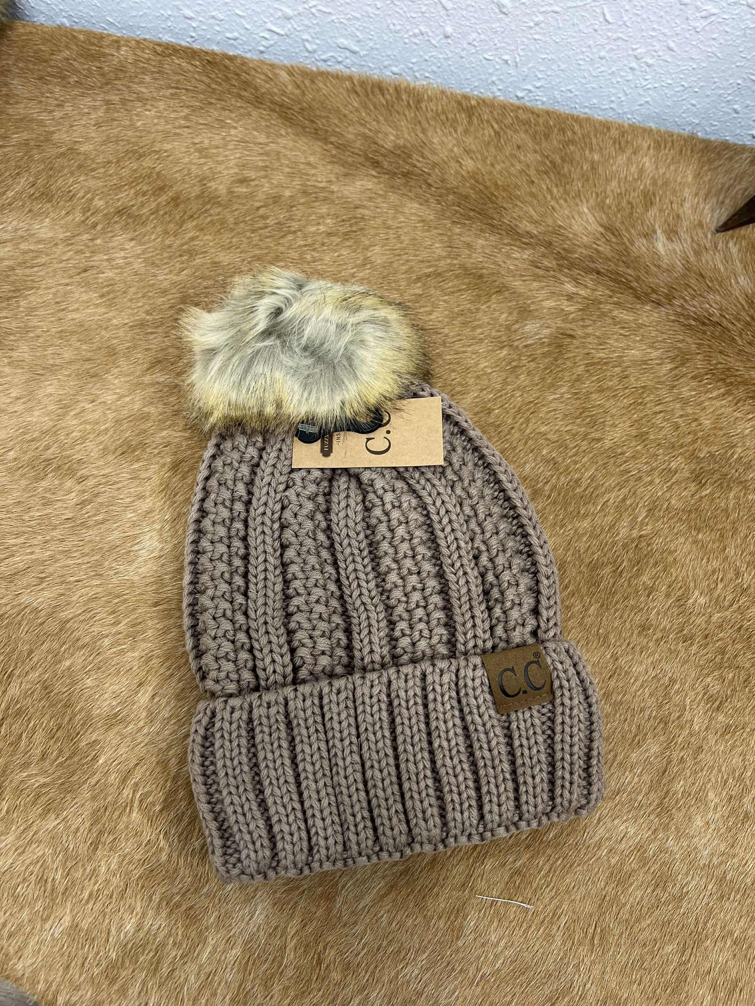 C.C Woven Checkered Texture Pom Beanie-Beanie/Gloves-C.C Beanies-Lucky J Boots & More, Women's, Men's, & Kids Western Store Located in Carthage, MO