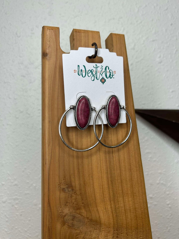 West & CO E923PLU Purple Oval Post Earring w/ Hoop-Earrings-WEST & CO-Lucky J Boots & More, Women's, Men's, & Kids Western Store Located in Carthage, MO