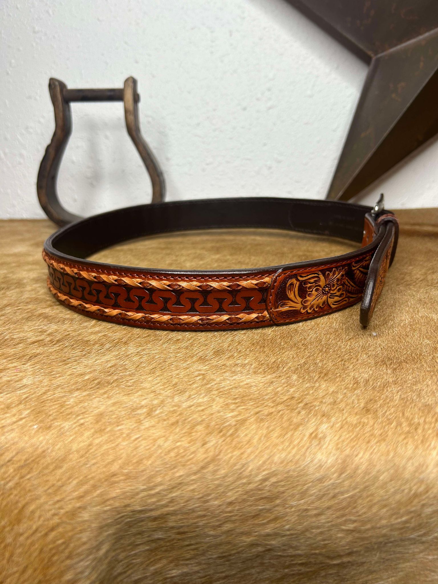 Circle SH Braided Snake Tooled Belt-Belts-WESTERN FASHION ACCESSORIES-Lucky J Boots & More, Women's, Men's, & Kids Western Store Located in Carthage, MO