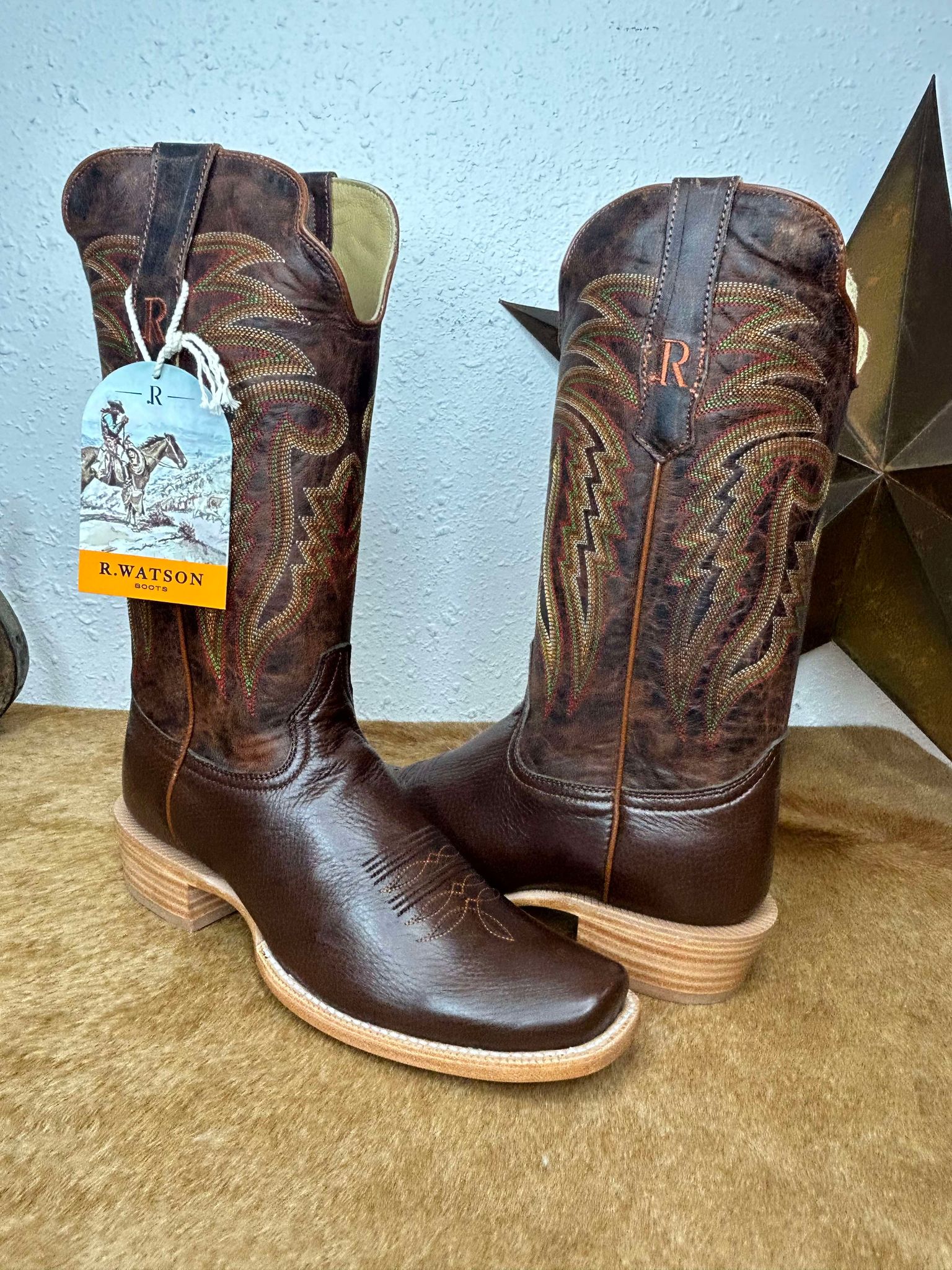 Men's R Watson Chocolate Deer & Desert Meil Cowhide Boots-Men's Boots-R. Watson-Lucky J Boots & More, Women's, Men's, & Kids Western Store Located in Carthage, MO