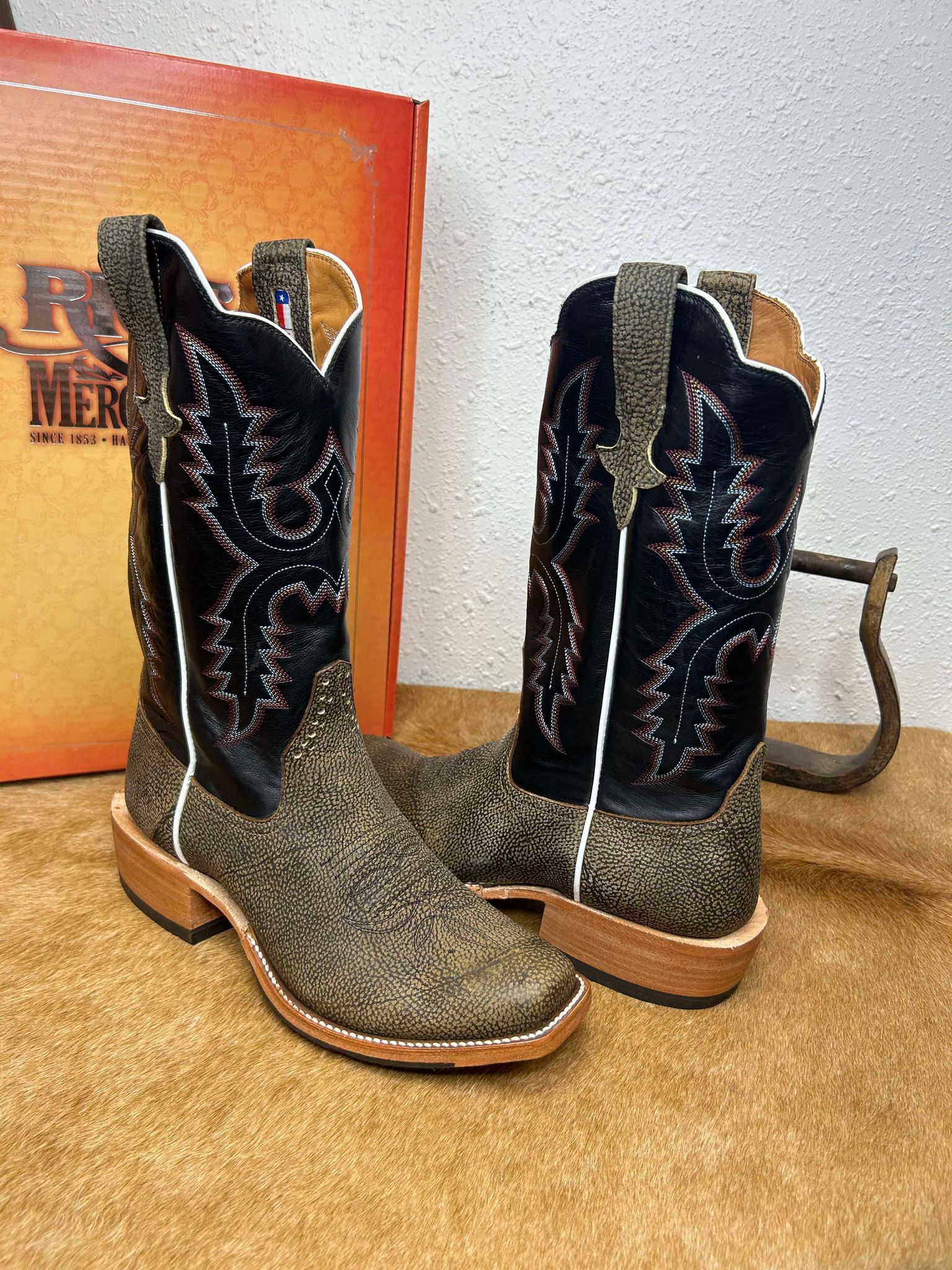 Men's Rios of Mercedes Antique Saddle Safari Giraffe Boots-Men's Boots-Rios of Mercedes-Lucky J Boots & More, Women's, Men's, & Kids Western Store Located in Carthage, MO