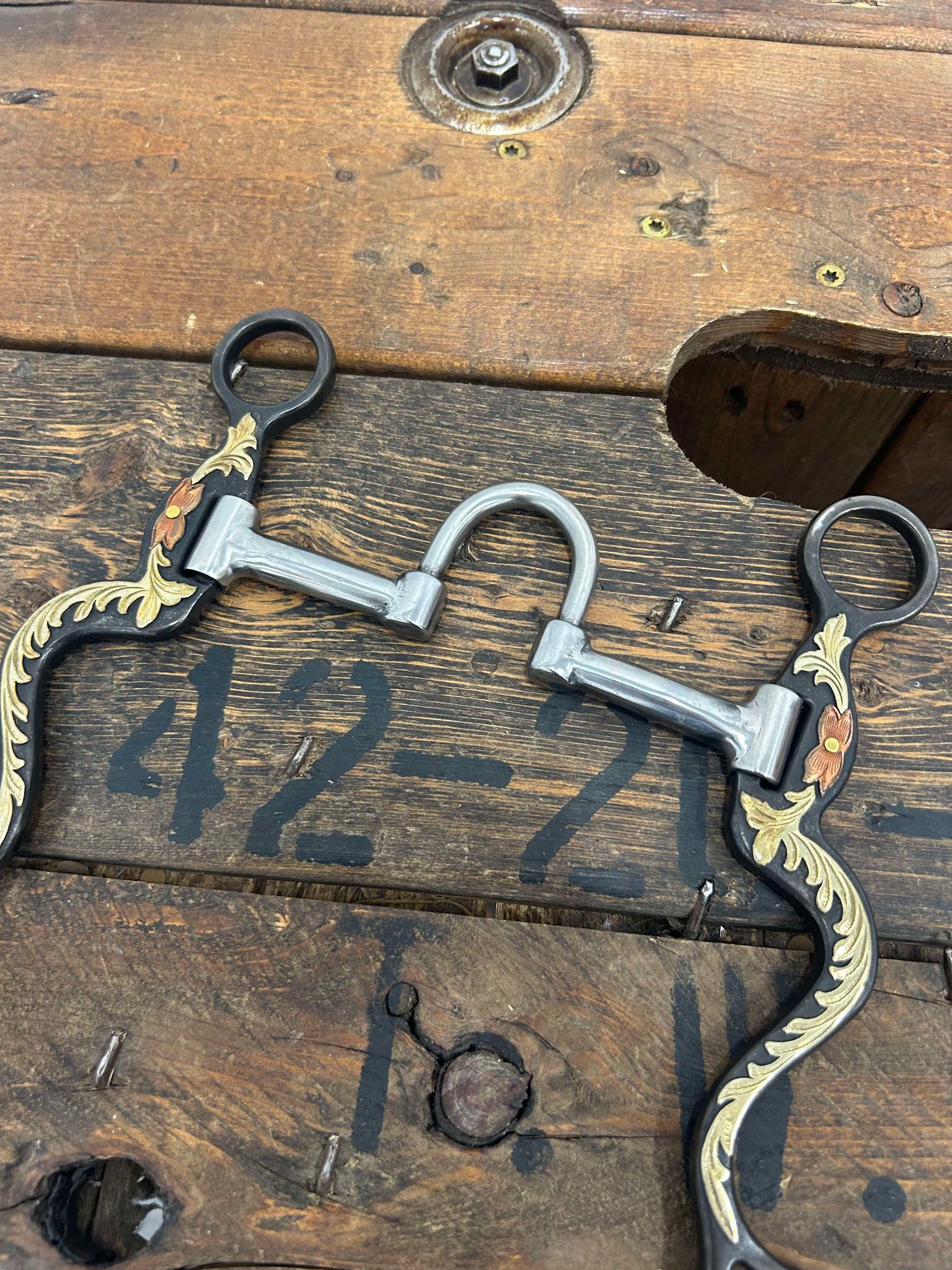 TBBIT38CS10 - Floral Scroll Tool Box Cavalry Shank Bit with Correction-Bit-Equibrand-Lucky J Boots & More, Women's, Men's, & Kids Western Store Located in Carthage, MO