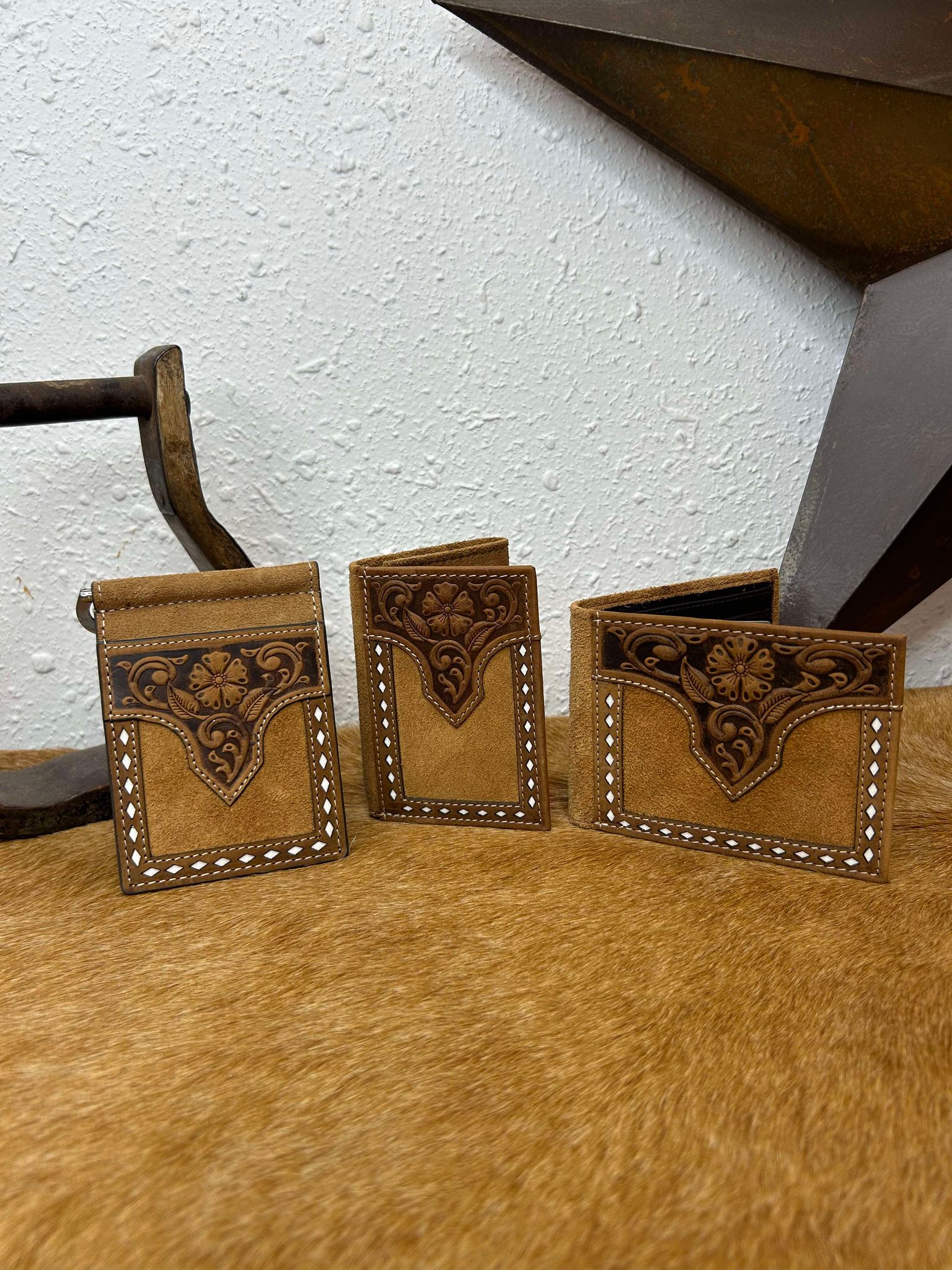 Nocona Tan Roughout & Tooled Wallets-Wallets-M & F Western Products-Lucky J Boots & More, Women's, Men's, & Kids Western Store Located in Carthage, MO